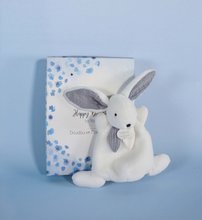 Pluszowe zajączki - Pluszowy zajączek Bunny Happy Glossy Doudou et Compagnie niebieski 17 cm w opakowaniu podarunkowym od 0 miesiąca_0