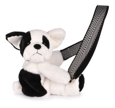 Plüsch-Crossbody-Tasche Hundchen Bag Dog Schwarz & Weiß Doudou et Compagnie mit einem schwarz-weißen Gurt 30 cm ab 24 Monaten
