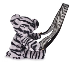 Plüsch-Crossbody-Beutel Teddybär – Bag Zebra Teddy Bear Doudou et Compagnie mit grauschwarzem Gurt, 30 cm ab 24 Monaten