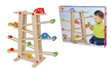 Lesene didaktične igrače - Lesena avtosteza s kroglicami Runway Eichhorn 7 delov z 2 avtomobilčkoma od 12 mes_0