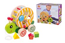 Jucării pentru dezvoltarea abilitătii copiiilor - Melc de tras didactic din lemn Color Pull-along Stacking Animal Eichhorn 4 cuburi care se pot introduce de la 12 luni_3