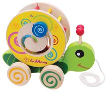 Drevené didaktické hračky - Drevený didaktický slimáčik na ťahanie Color Pull along Stacking Animal Eichhorn 4 vkladacie kocky od 12 mes_0
