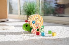 Drevené didaktické hračky - Drevený didaktický slimáčik na ťahanie Color Pull along Stacking Animal Eichhorn 4 vkladacie kocky od 12 mes_1