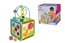 Jouets didactiques en bois - Cube éducatif en bois avec labyrinthe et d'autres activités Color Little Game Center Eichhorn, 5 formes d'insertion, à partir de 12 mois_1