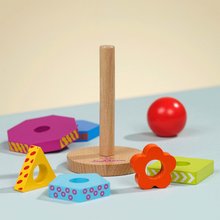 Drevené didaktické hračky - Drevená skladacia veža Color Stacking Tower Eichhorn 6 farebných tvarov s loptou výška 12 cm od 12 mes_0