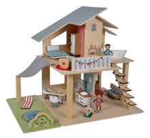Drevené domčeky pre bábiky - Drevený domček pre bábiky Doll´s House with Furnitures Eichhorn poschodový so 4 izbami 3 figúrkami a nábytkom výška 44 cm_0