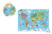 Detské puzzle od 100-300 dielov - Puzzle Veľká mapa sveta Janod v okrúhlom kufríku 300 dielov od 6 rokov_0