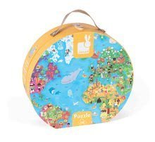 Detské puzzle od 100-300 dielov - Puzzle Veľká mapa sveta Janod v okrúhlom kufríku 300 dielov od 6 rokov_2
