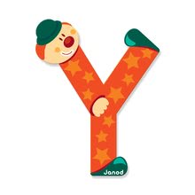 Dekorácie do detských izieb - Drevené písmeno Y Clown Letter Janod lepiace 9 cm oranžové/zelené/ružové/modré od 3 rokov_0