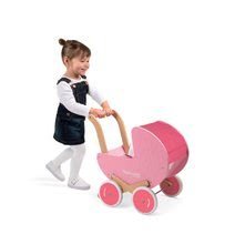 Spielküchen aus Holz - Set Holzküche Cote Janod rosa auf Rädern und ein Kinderwagen mit Puppe_1