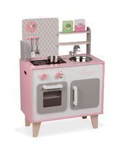 Dřevěná kuchyňka Macaron Maxi Cooker Janod s otočnými knoflíky růžová
