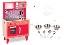 Set dřevěná kuchyňka Spicy Cooker Janod červená a pochromované nádobí 7 kusů