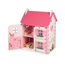 Domečky pro panenky - Dřevěný domeček pro panenky Mademoiselle Janod dvoupodlažní s dřevěným nábytkem růžový od 3 let_1