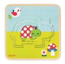 Puzzle pro nejmenší - Dřevěné puzzle pro nejmenší Rodinka želviček Janod 3vrstvé 9 dílů od 24 měsíců_0