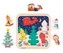 Puzzle pre najmenších - Drevené puzzle Čarovné Vianoce Chunky Janod s 5 vkladacími figúrkami od 18 mes_1