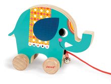 Tahací hračky - Dřevěný slon Janod zvířátko z cirkusu na tahání se zvonkem od 12 měsíců_0
