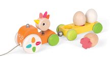 Ťahacie hračky - Drevený magnetický traktor Janod na ťahanie so sliepkou a vajíčkami od 12 mes_0