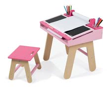 Školské lavice - Drevená školská lavica Pink&Pink Janod otvárateľná so stoličkou a 5 doplnkami od 3 rokov_1