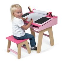 Školní lavice - Dřevěná školní lavice Pink&Pink Janod otvíratelná se židlí a 5 doplňky od 3 let_3