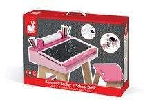 Školské lavice - Drevená školská lavica Pink&Pink Janod otvárateľná so stoličkou a 5 doplnkami od 3 rokov_1