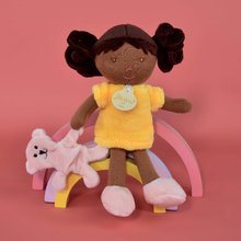 Szmaciane lalki - Lalka dla niemowląt Mrs Vanilla My First Doll Jolijou 21 cm w żółtej sukience z pieskiem z delikatnej tkaniny od 0 miesiąca_0