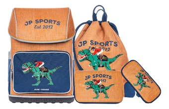 Set školský batoh veľký Ergomaxx Polo Dino Jeune Premier ergonomický a školské peračníky so školským vakom na telocvik a prezuvky