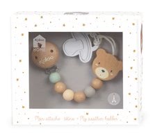 Pentru bebeluși - Lănțișor pentru suzetă din lemn cu ursuleț My Bear Soother Holder Home Kaloo cu biluțe colorate 26 cm de la 0 luni_1