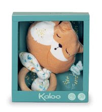 Pentru bebeluși - Jucărie dentiție vulpiță cu cerc din lemn Leonard Fox Teether Fripons Kaloo cu zornăitoare din material moale în ambalaj cadou de la 0 luni_1