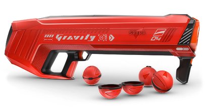 Wassergranatwerfer mit farbigem LED-Display SpyraGravity Red Spyra mit integriertem Akku mit USB-C-Ladung und 4 Wassergranaten mit einer Reichweite von 16 M