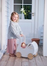 Leseni vozički za dojenčke - Leseni voziček labod Sweet Swan Pram Tender Leaf Toys z tekstilno blazino in odejico za 36 cm dojenčka od 18 mes_2