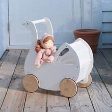 Leseni vozički za dojenčke - Leseni voziček labod Sweet Swan Pram Tender Leaf Toys z tekstilno blazino in odejico za 36 cm dojenčka od 18 mes_3