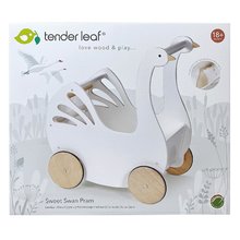Drewniane wózki dla lalek - Wózek drewniany Łabędź Sweet Swan Pram Tender Leaf Toys z tekstylną poduszką i kołderką dla36 cm lalki, od 18 miesiąca_4