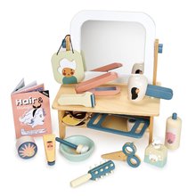 Dřevěné hry na povolání - Dřevěný kadeřnický salon pro panenku Hair Salon Tender Leaf Toys s otočným zrcadlem a 18 doplňky_2