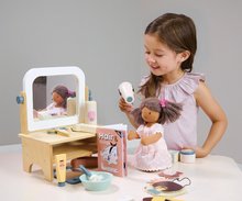 Fajátékok szerepjátékhoz - Fa fodrászat játékbabának Hair Salon Tender Leaf Toys forgatható tükörrel és 18 kiegészítővel_3
