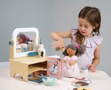 Drevené hry na povolania - Drevený kadernícky salón pre bábiku Hair Salon Tender Leaf Toys s otočným zrkadlom a 18 doplnkami_0