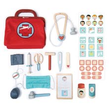 Jeux en bois pour les métiers - Sac médical en bois Doctor's Bag Tender Leaf Toys Avec des fournitures médicales un masque et des pansements_0