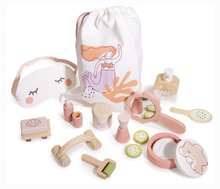 Drewniane dodatki do zabawy w zawody - Drewniany zestaw łazienkowy dla lalki Spa Retreat Set Tender Leaf Toys w torbie tekstylnej z 11 akcesoriami_0