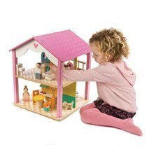 Drevené domčeky pre bábiky - Drevený domček pre bábiku Pink Leaf House Tender Leaf Toys 22 dielov rotujúci s komplet vybavením a 4 postavičkami_0