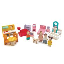 Drevené domčeky pre bábiky - Drevený domček pre bábiku Pink Leaf House Tender Leaf Toys 22 dielov rotujúci s komplet vybavením a 4 postavičkami_1