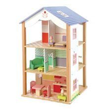 Drvene kućice za lutke - Drvena kućica za lutku Bluebird Villa Tender Leaf Toys 15 dijelova otvoreni stil s kompletnim namještajem_0