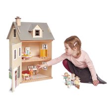 Drevené domčeky pre bábiky - Drevený mestský domček pre bábiku Foxtail Villa Tender Leaf Toys 12 dielov vybavený s nábytkom výška 71 cm_1