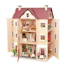 Dřevěné domky pro panenky - Dřevěný domeček pro panenku Fantail Hall Tender Leaf Toys 3patrový s terasami s rostlinami a lavičkou_1