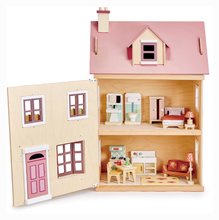 Dřevěné domky pro panenky - Dřevěný městský domeček pro panenku Foxtail Villa Tender Leaf Toys růžový 12 dílů s nábytkem výška 71 cm_0