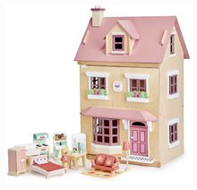 Dřevěné domky pro panenky - Dřevěný městský domeček pro panenku Foxtail Villa Tender Leaf Toys růžový 12 dílů s nábytkem výška 71 cm_1