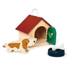 Dřevěné domky pro panenky - Dřevěná bouda se psem Pet Dog Set Tender Leaf Toys s miskou_0