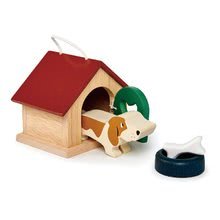 Lesene hišice za figurice - Lesena uta s kužkom Pet Dog Set Tender Leaf Toys s skledico_1