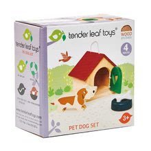 Lesene hišice za figurice - Lesena uta s kužkom Pet Dog Set Tender Leaf Toys s skledico_2
