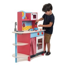 Bucătării de jucărie din lemn - Bucătăria de jucărie din lemn Grand Kitchen Tender Leaf Toys cu 10 accesorii, cuptor de microunde și ceas_0