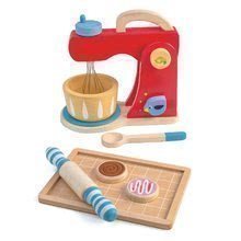 Dřevěný mixér se zvuky Baker's Mixing Tender Leaf Toys 7dílná sada s kuchyňským nádobím a koláči