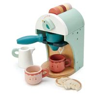 Dřevěné kuchyňky - Dřevěný kávovar Cappuccino Babyccino Maker Tender Leaf Toys s dvěma šálky a sušenkami s mlékem_3